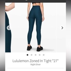 Lululemon Size 2‎ Zoned in Tight 27" Compression Leggings in Night Diver Blue